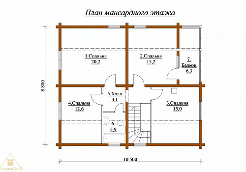 Двухэтажный дом из бруса 192х130 с террасой и балконом 3 Двухэтажный дом из бруса 192х130 с террасой и балконом 3
