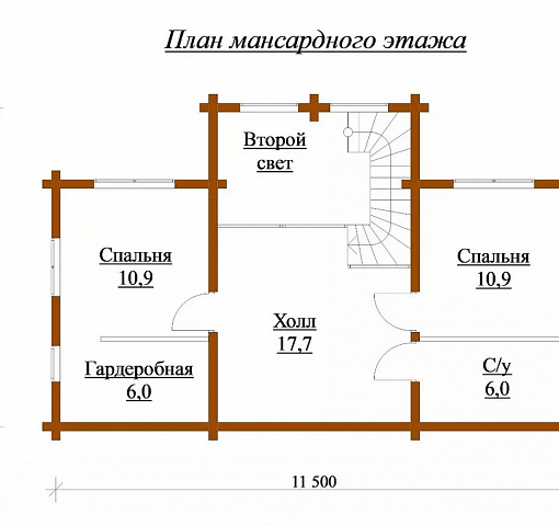 Двухэтажный дом из бруса со вторым светом, гардеробной и террасой № КД91 - фото 6
