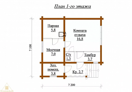 Баня из бруса 192х145 с крыльцом 1